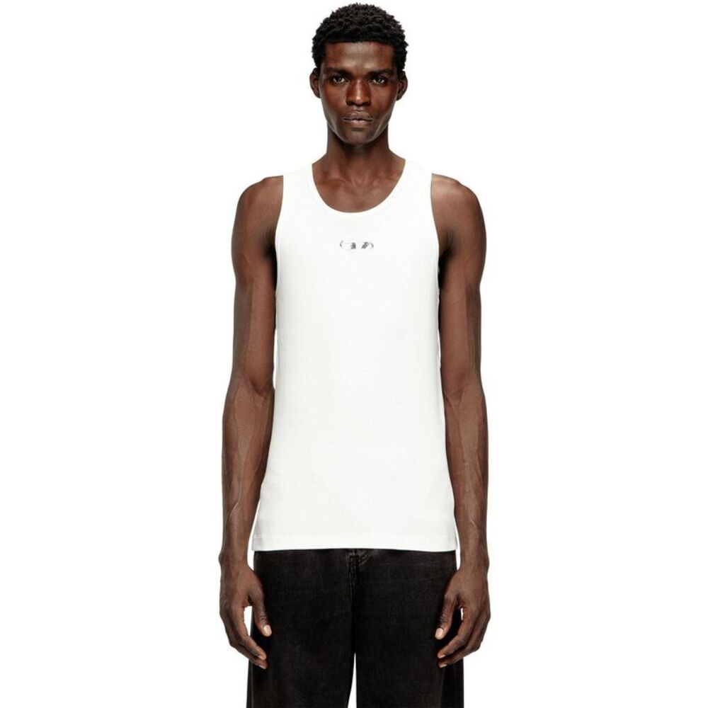 Diesel Mens Logo Cotton Blend Tank Top / White